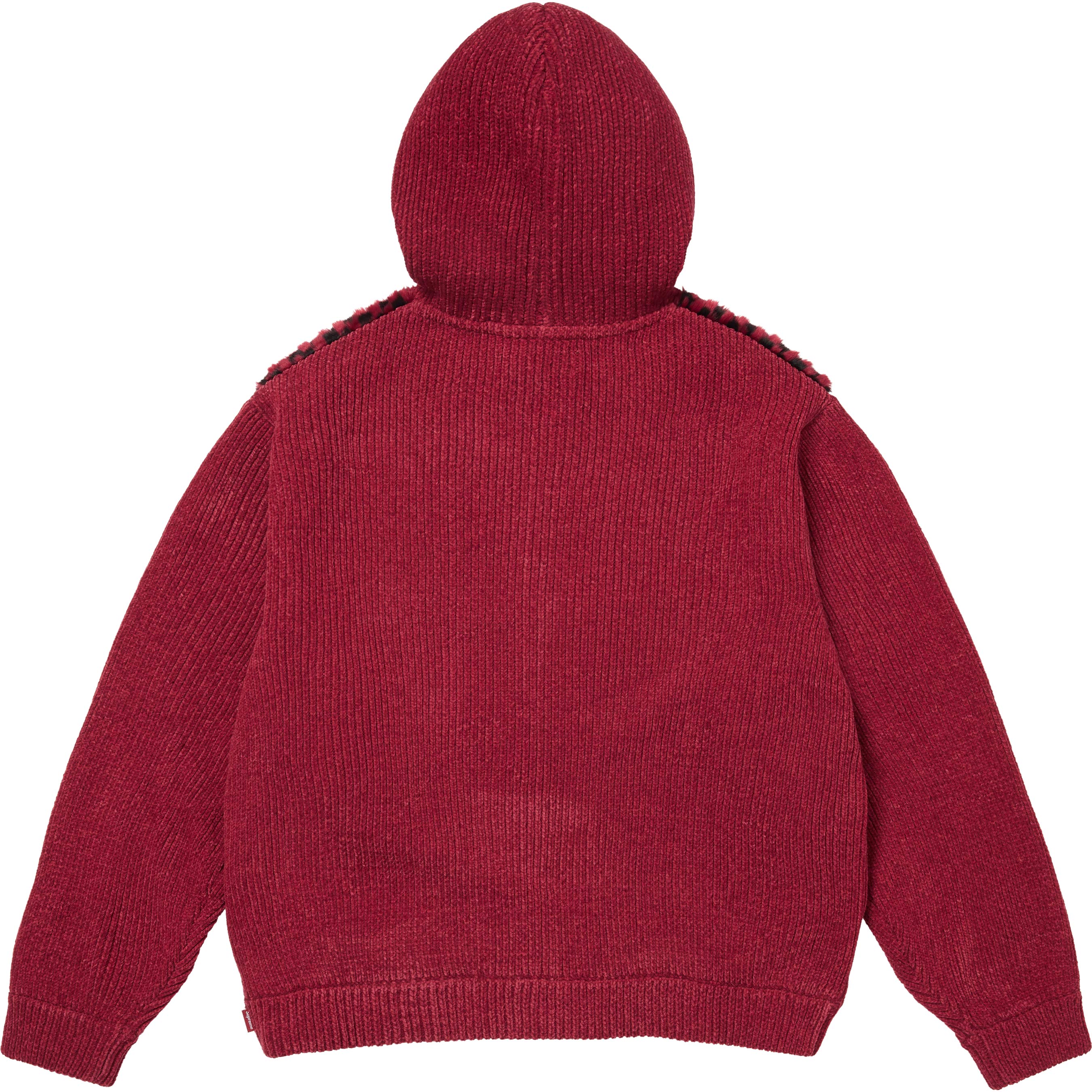 Checkerboard Faux Fur Zip Up Hooded Sweater view 7
